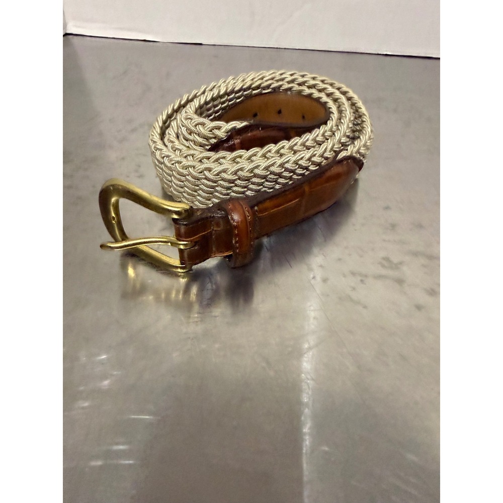 Brighton Mens Woven Cord Leather Belt Brown Cream Braided Brass Buckle 42 33502
